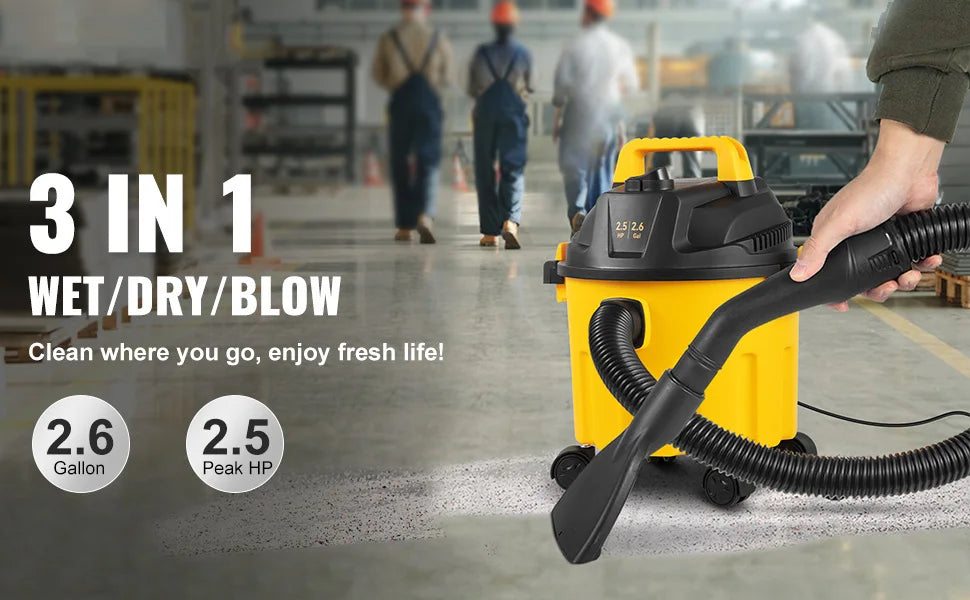 3-in-1 Portable Wet/Dry Shop Vacuum, 2.6-Gallon