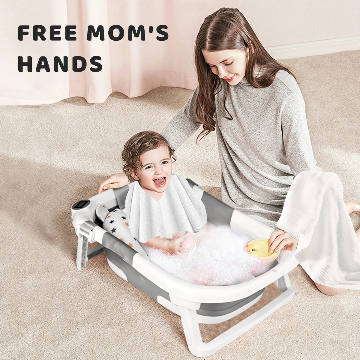 Foldable Baby Bathtub- Soft Cushion & Thermometer