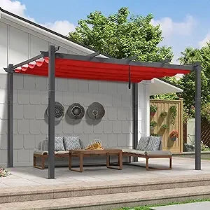 9.5' X 13' Outdoor Retractable Pergola with Shade Canopy