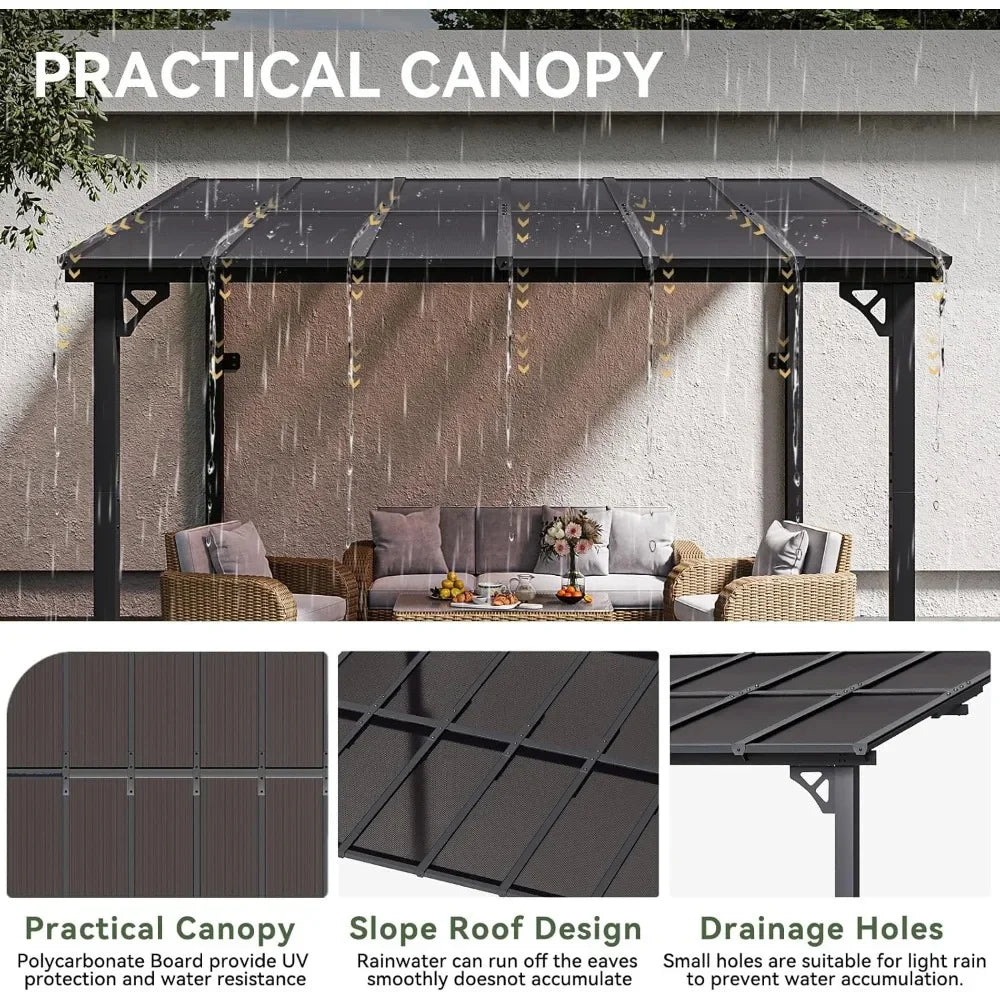 10' x 12' Wall-Mounted Gazebo Pergola With Sloped Roof
