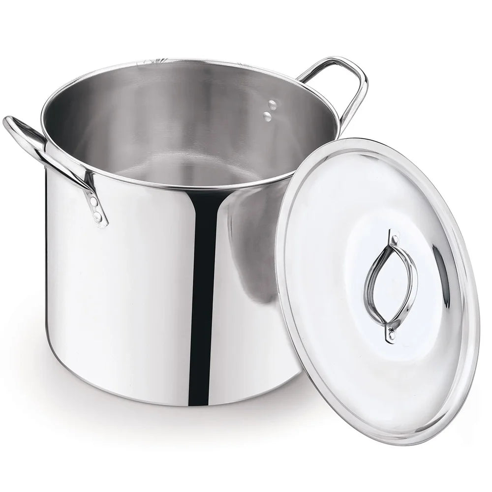 12-Quart Stainless Steel Stock Pot w/Metal Lid Stay Cool Handles Heavy Duty Cookware Soup Stew Boiling Ideal Kitchens