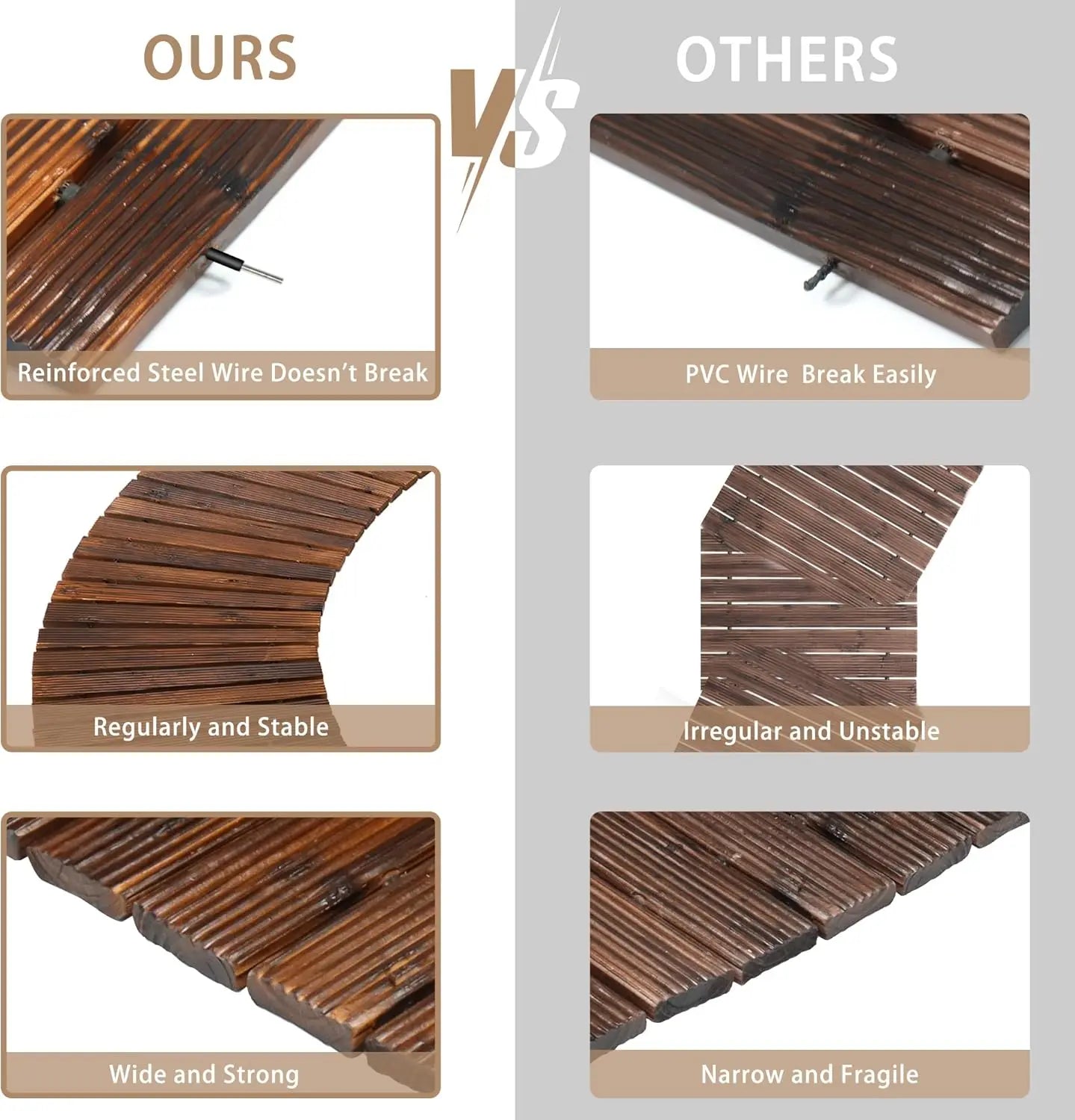 8FT Wooden Decorative Curved Garden Pathway (Brown)