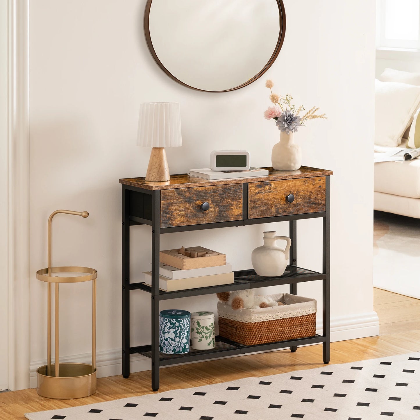 29.5" Narrow Console Table with Fabric Drawers