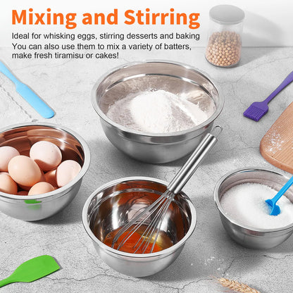 29-Piece Stainless Steel Mixing & Serving Bowl Set - Various Sizes Premium Kitchen Essentials for Mixing and Serving - Non-Slip