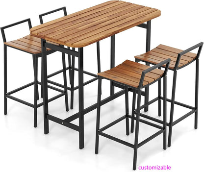 5-Piece Acacia Wood Bar Table Set, Outdoor
