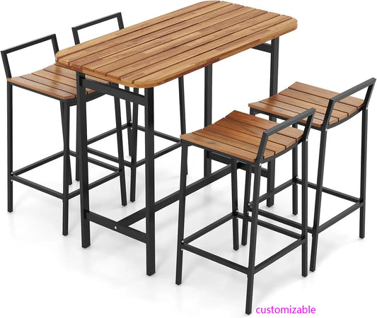 5-Piece Acacia Wood Bar Table Set, Outdoor