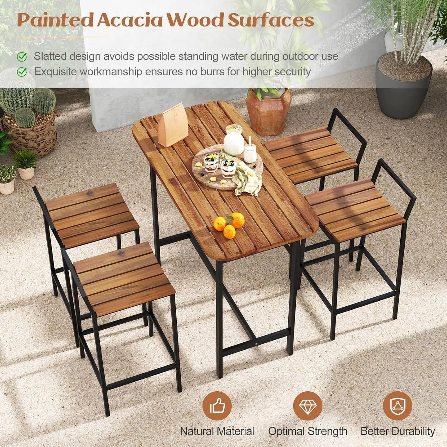 5-Piece Acacia Wood Bar Table Set, Outdoor