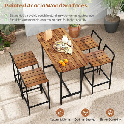 5-Piece Acacia Wood Bar Table Set, Outdoor