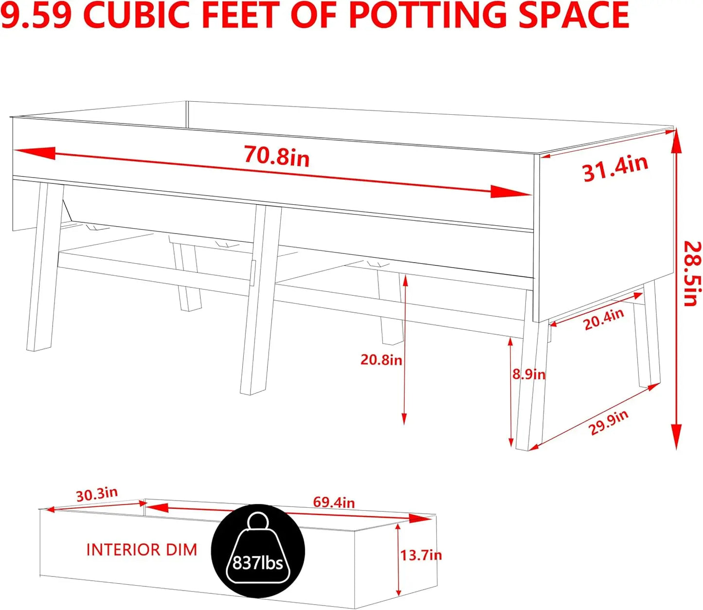 6'x3'x2' Raised Outdoor Garden Bed  w/Detachable Liner
