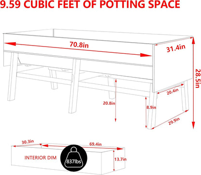 6'x3'x2' Raised Outdoor Garden Bed  w/Detachable Liner