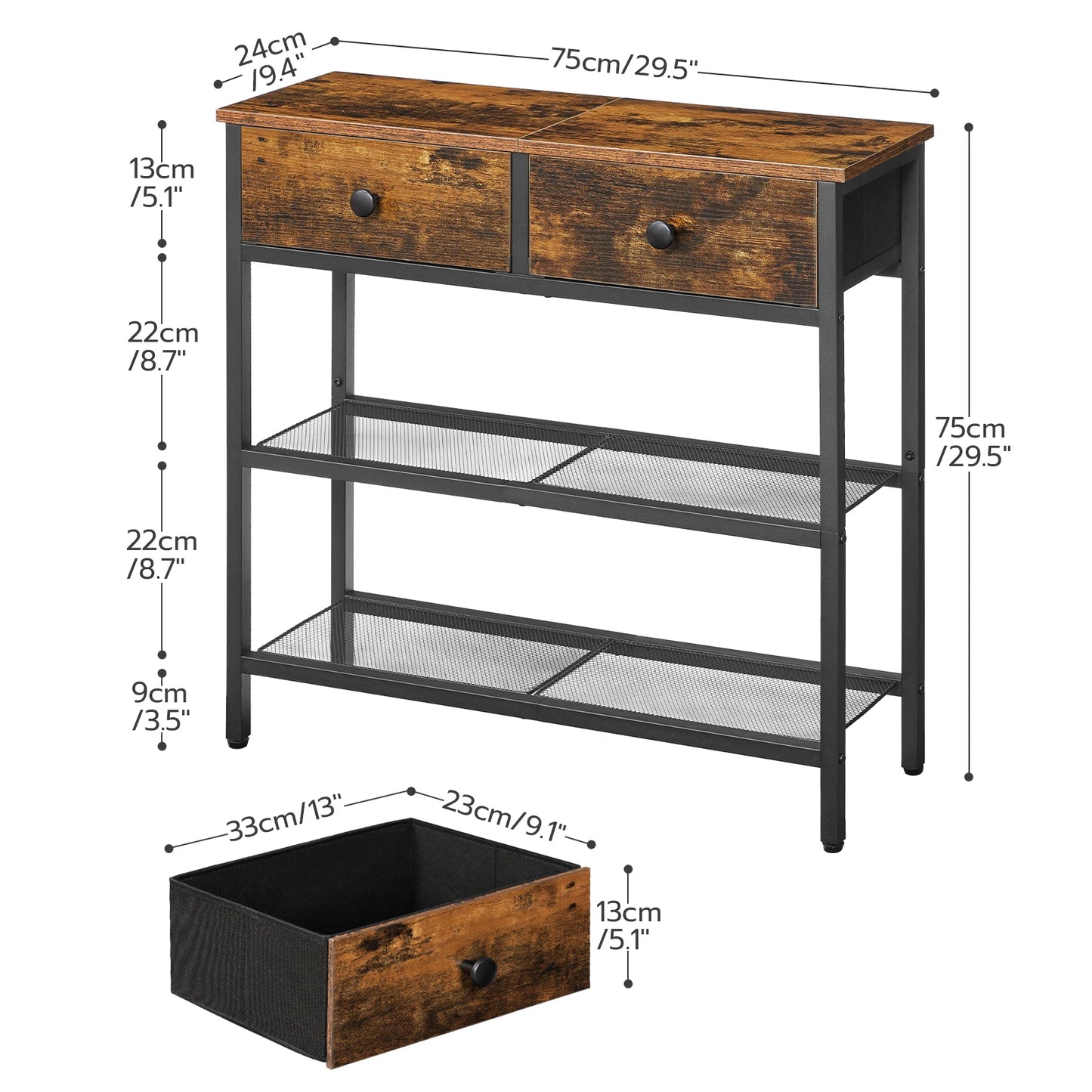 29.5" Narrow Console Table with Fabric Drawers