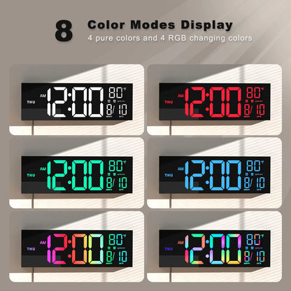16" Digital Wall Clock, Big LED Display                     with Remote, 8 RGB Color, Alarm, DST, Temperature for Living Room, Kitchen