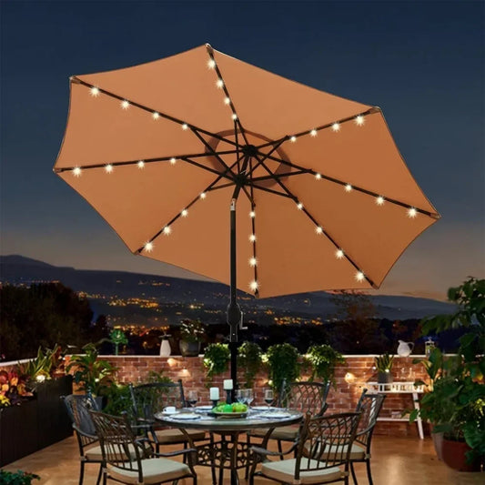 Lighted 9-foot Outdoor Patio Umbrella For Deck