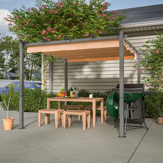 10' x 10' Aluminum Patio Pergola with Retractable Canopy