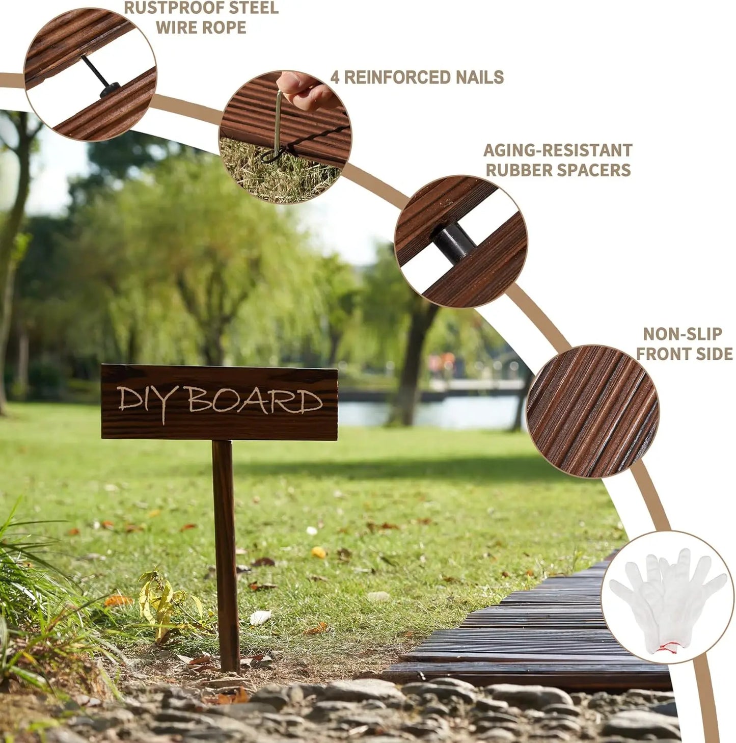 8FT Wooden Decorative Curved Garden Pathway (Brown)