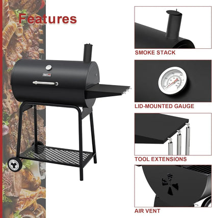 30 Inch Barrel Black Charcoal Outdoor Grill