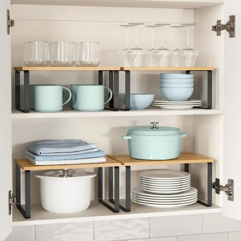 Simple Kitchen Cabinet Organizer Shelf- Wood & Metal         Kitchen Counter Shelves Kitchen Storage Spice Rack Stackable Metal and Engineered Wood