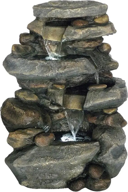 Garden Outdoor Stone Waterfall Fountain w/LED Lights