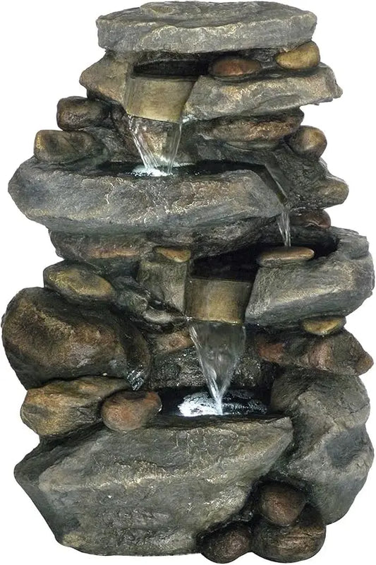 Garden Outdoor Stone Waterfall Fountain w/LED Lights