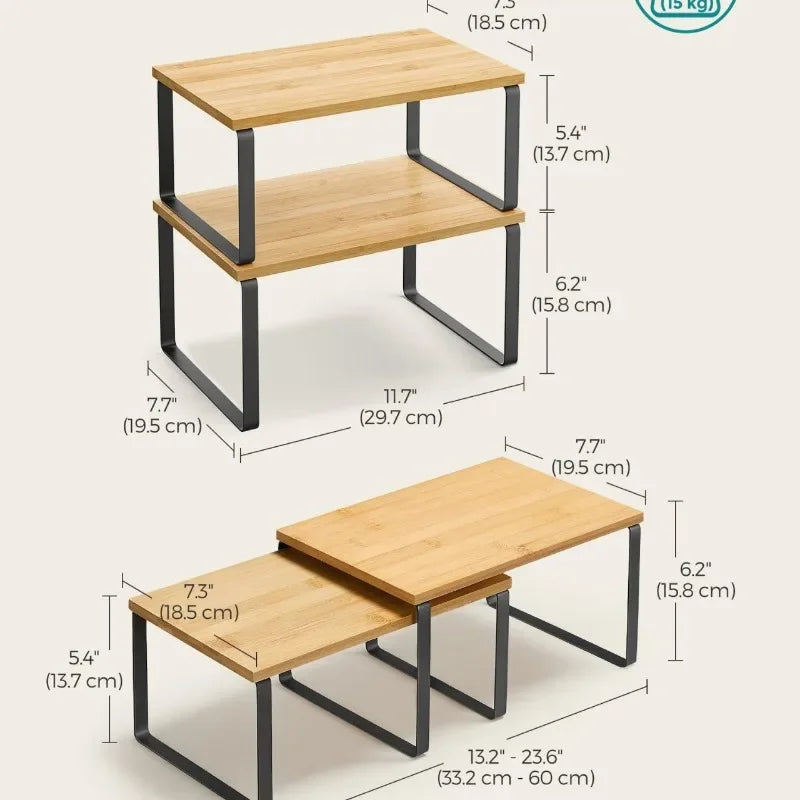 Simple Kitchen Cabinet Organizer Shelf- Wood & Metal         Kitchen Counter Shelves Kitchen Storage Spice Rack Stackable Metal and Engineered Wood