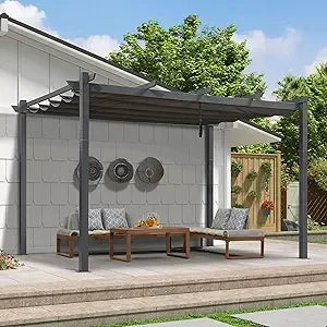 9.5' X 13' Outdoor Retractable Pergola with Shade Canopy