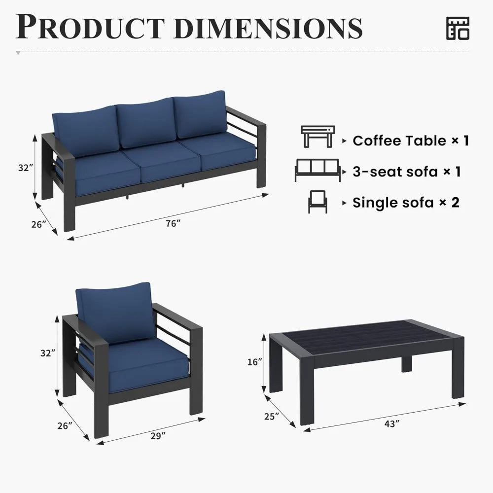 6-pc Aluminum Outdoor Furniture Set- Waterproof Covers