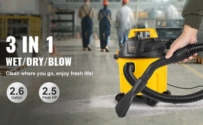 3-in-1 Portable Wet/Dry Shop Vacuum, 2.6-Gallon