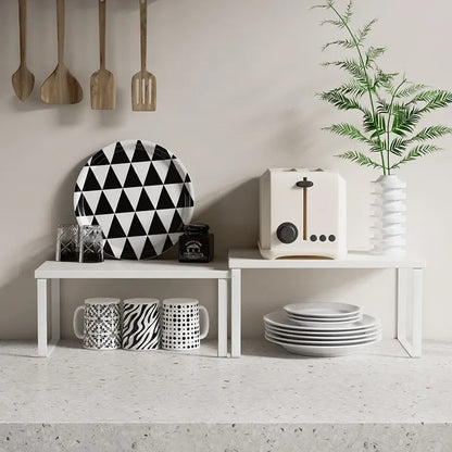 Simple Kitchen Cabinet Organizer Shelf- Wood & Metal         Kitchen Counter Shelves Kitchen Storage Spice Rack Stackable Metal and Engineered Wood