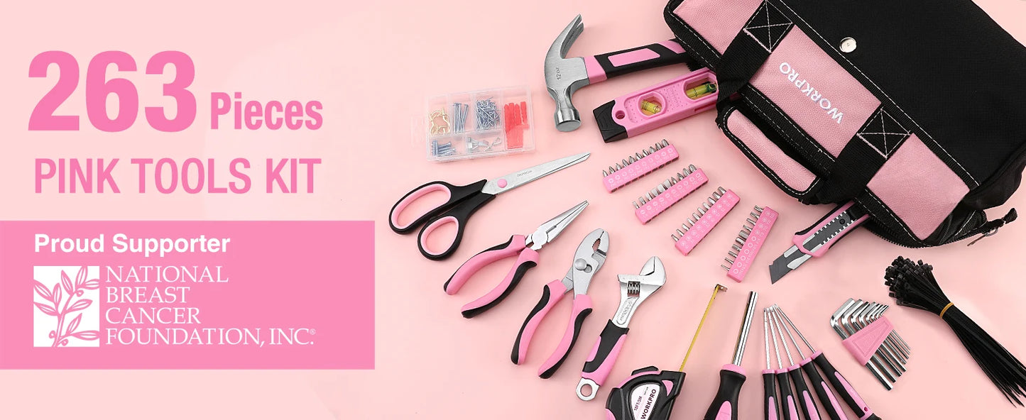 263-Piece Pink Home Repairing Tool Set