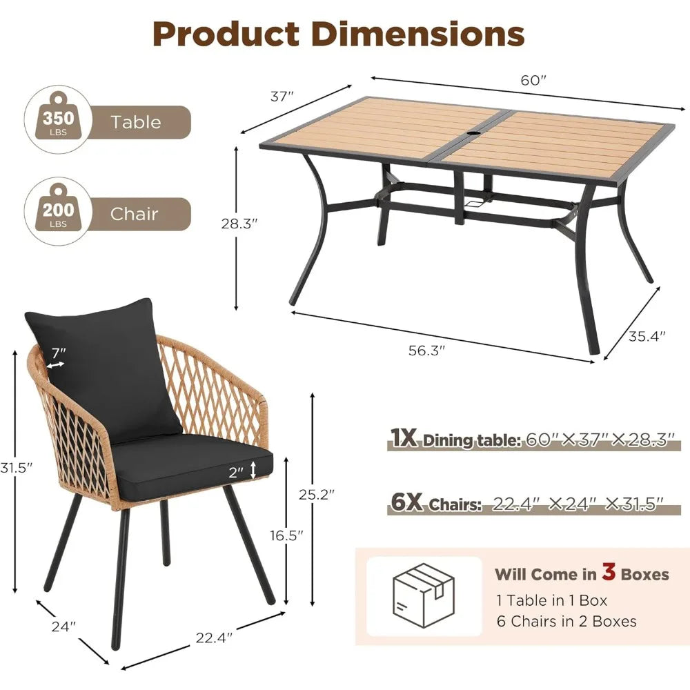 7-Piece All-Weather Rattan Patio 60" Dining Set