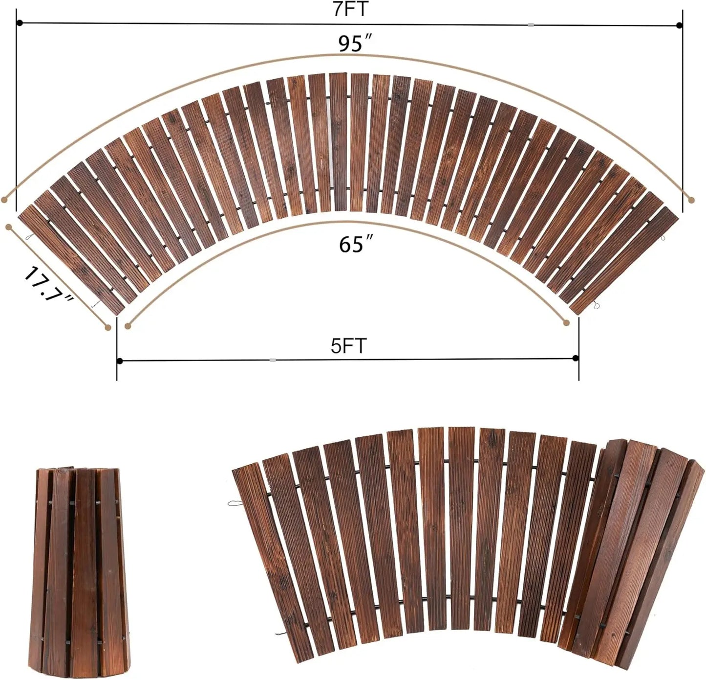 8FT Wooden Decorative Curved Garden Pathway (Brown)