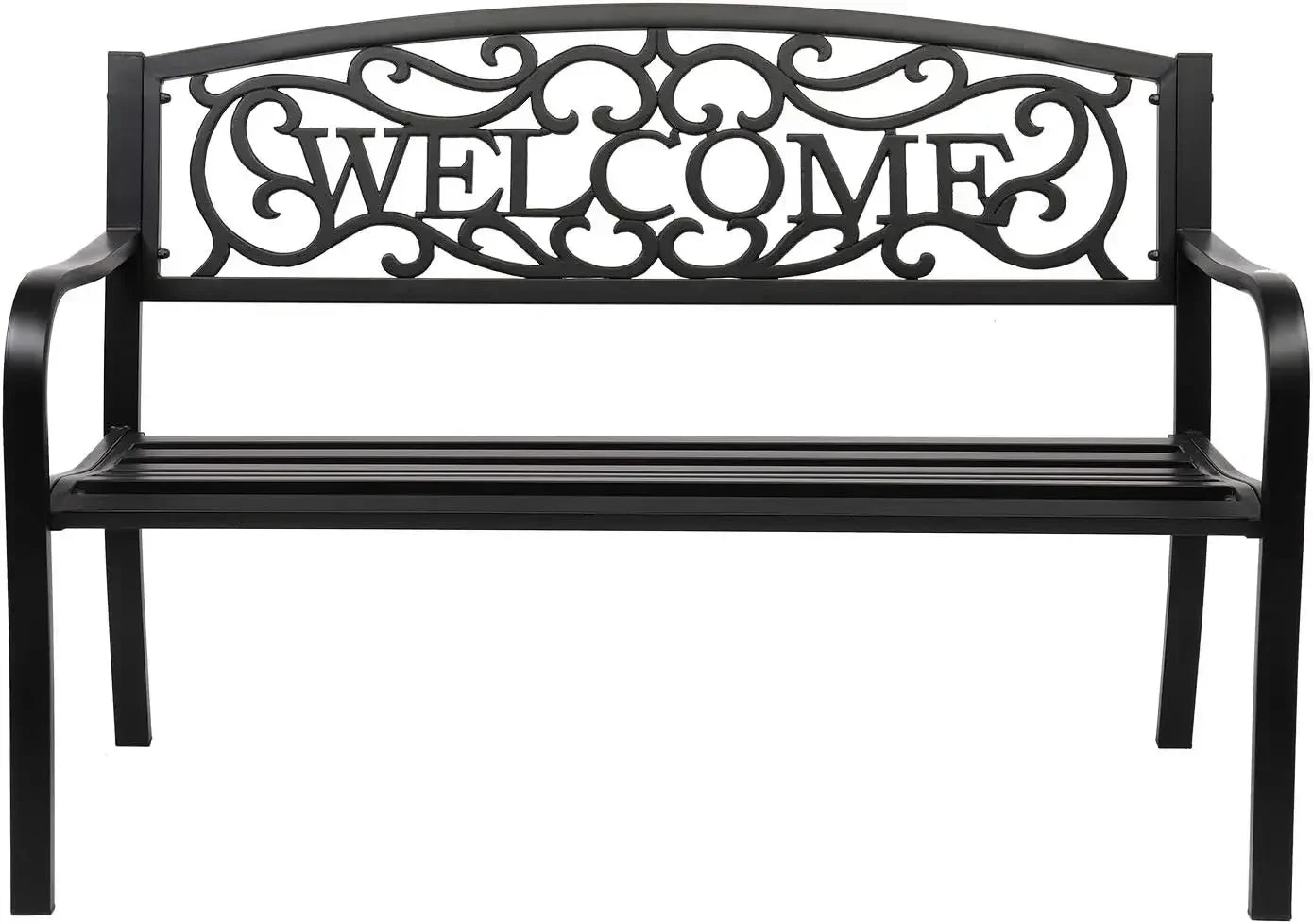 Customizable Black Metal Outdoor Bench for Patio