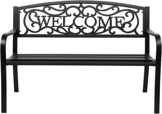 Customizable Black Metal Outdoor Bench for Patio