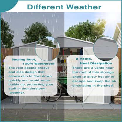 10X12-FT Steel Utility Tool Sheds w/Floor Frame