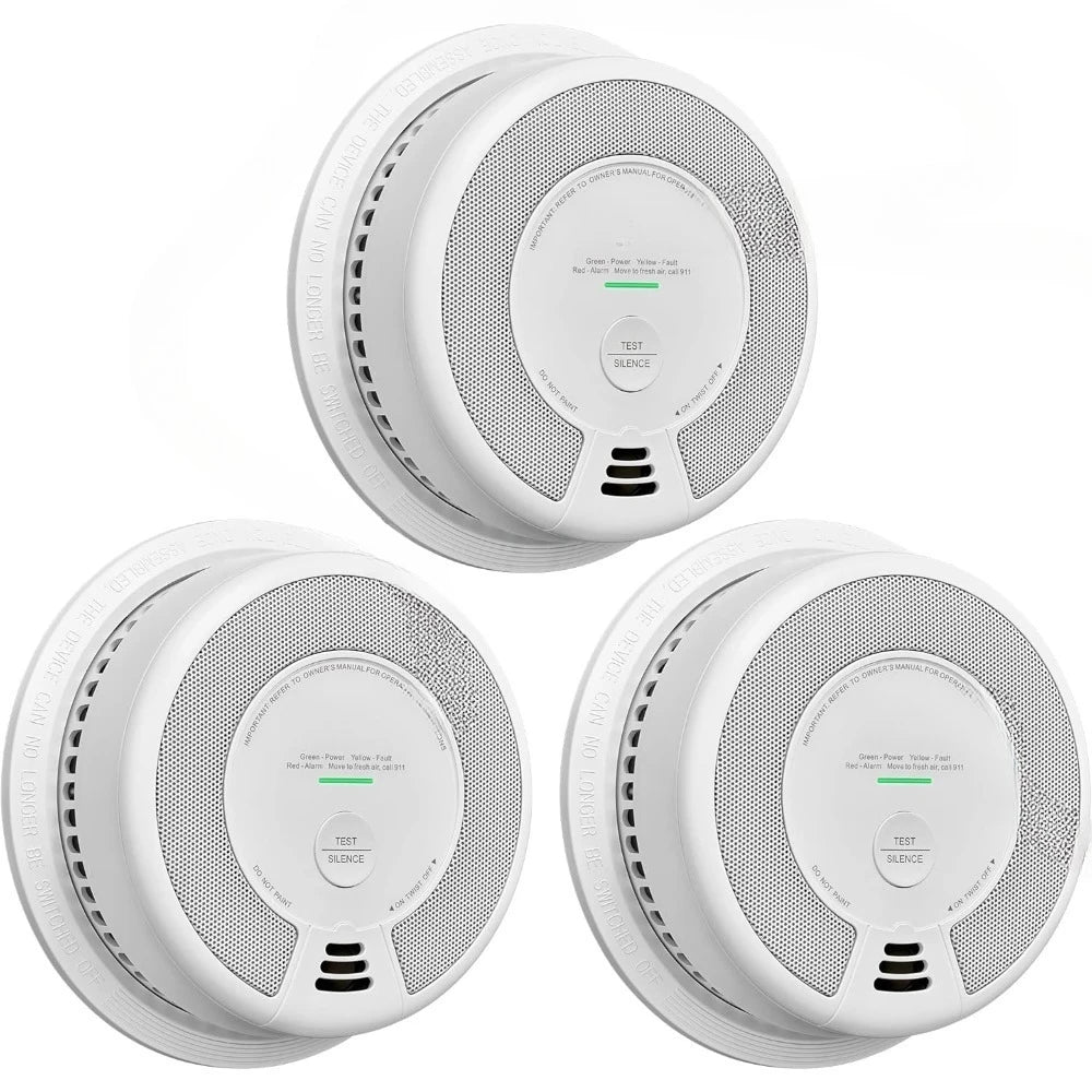 3-Pack, 2-in-1 Smoke & Carbon Monoxide Detector Alarm