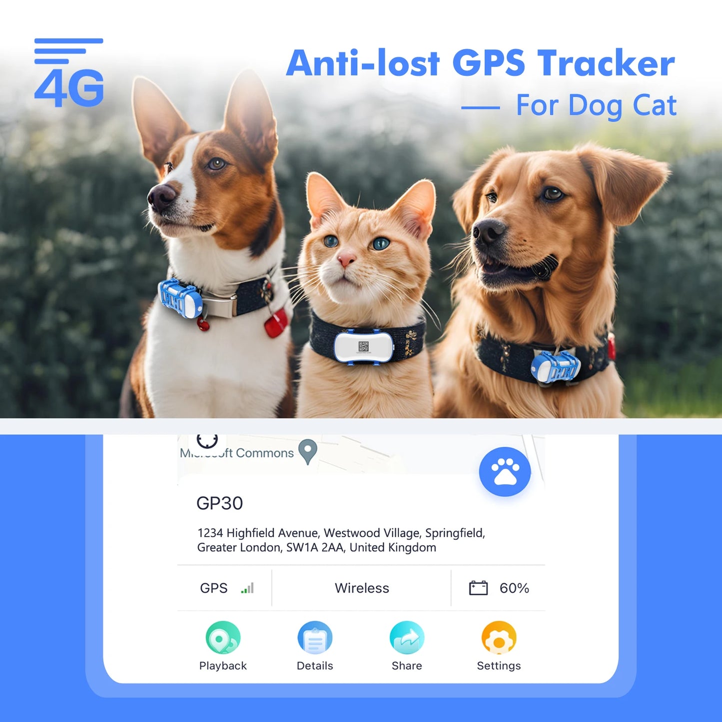 ‌4G Dog Cat GPS Tracker for Pets