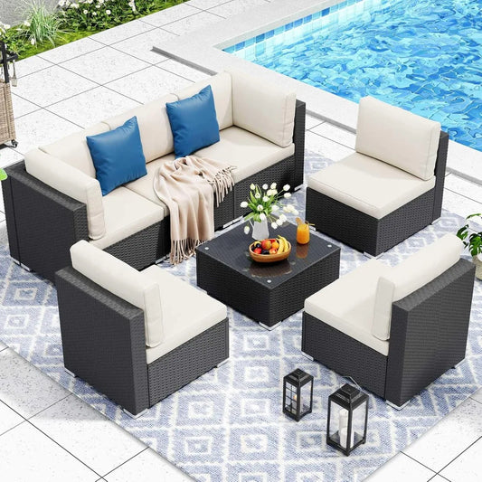 7-Piece Patio Conversion Furniture Set, Sectional Sofa
