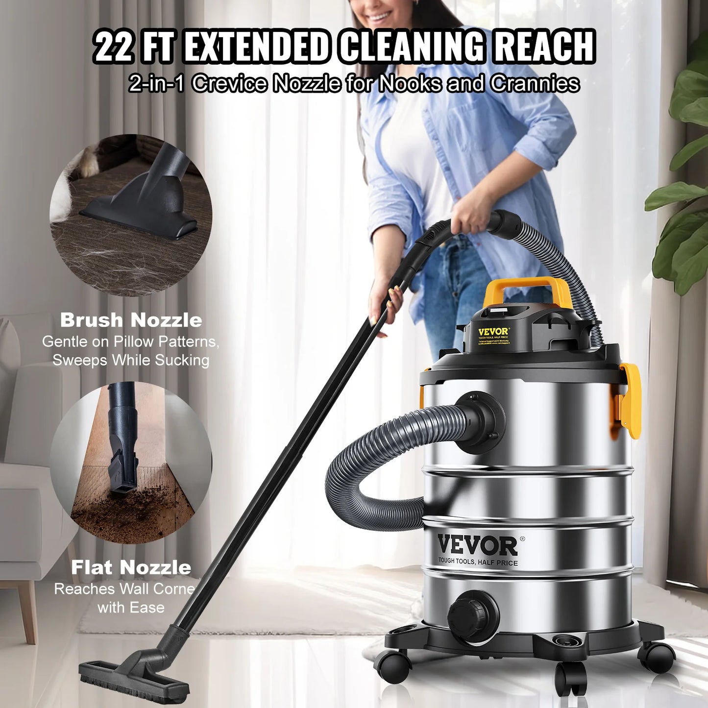 Stainless Steel Powerful Wet Dry Shop Vacuum Wet  Dry Vac Powerful Suction  Small Shop Vac Perfect for Carpet Debris  Pet  Hair