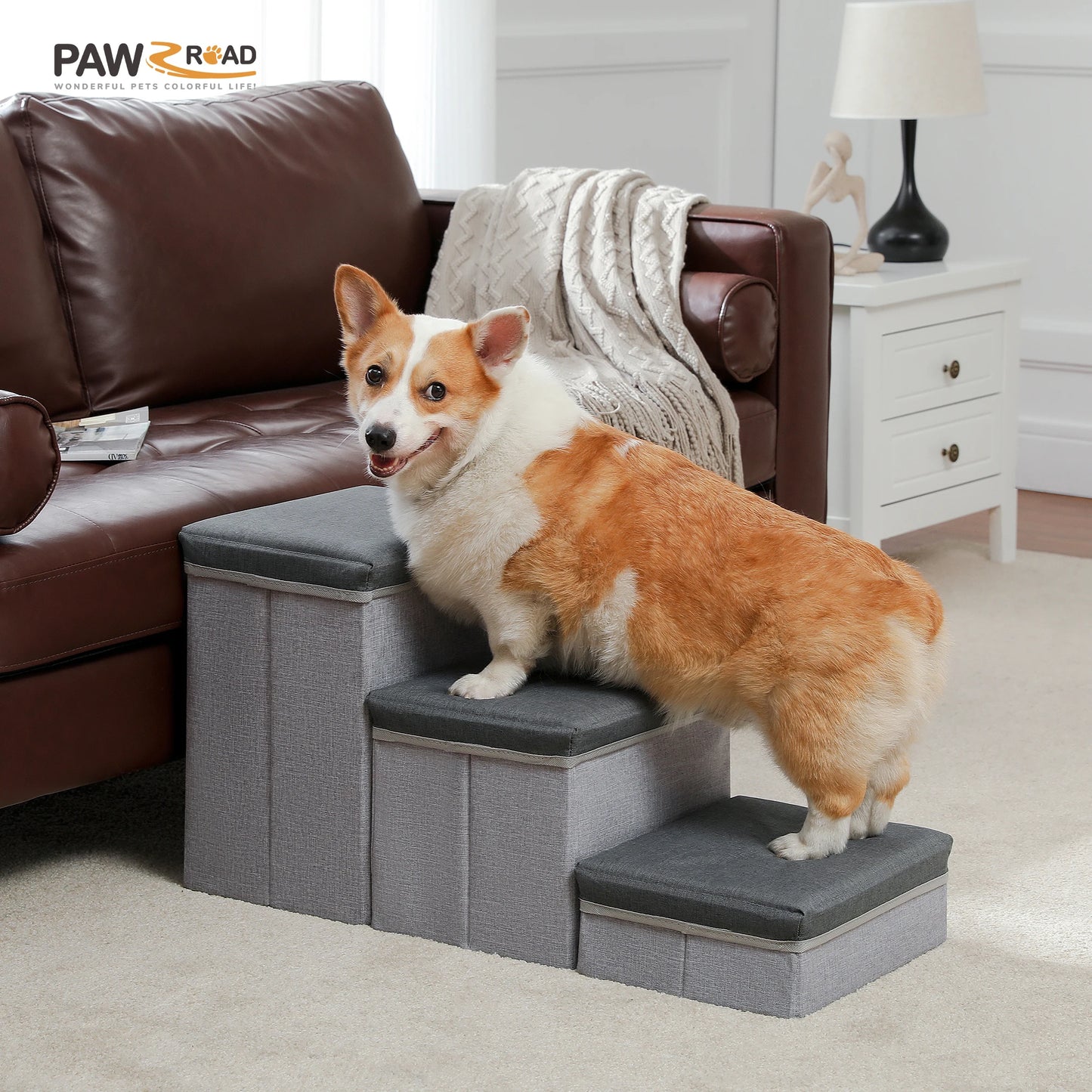 3-Tier Foldable Pet Stair/Ramp w/Storage Box