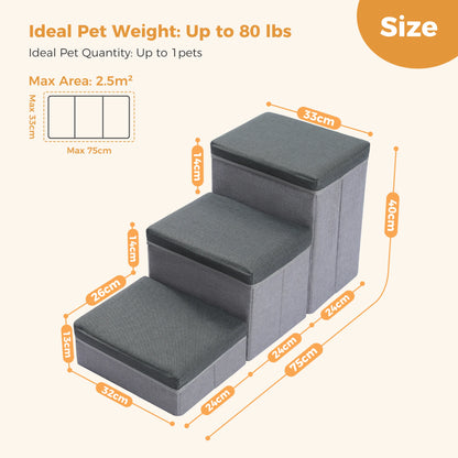 3-Tier Foldable Pet Stair/Ramp w/Storage Box