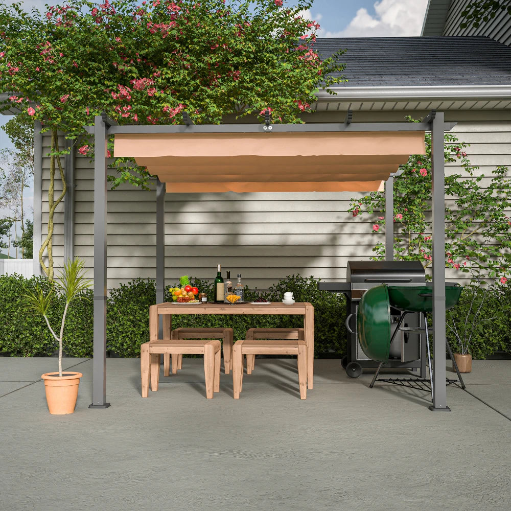10' x 10' Aluminum Patio Pergola with Retractable Canopy
