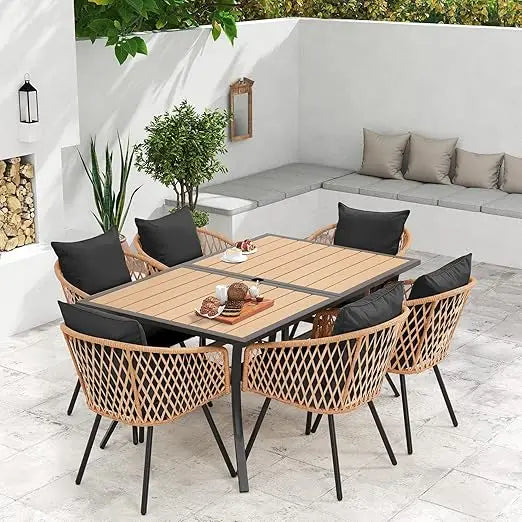 7-Piece All-Weather Rattan Patio 60" Dining Set