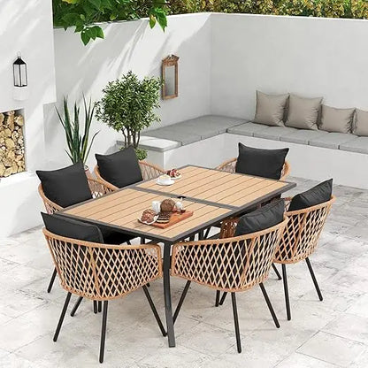 7-Piece All-Weather Rattan Patio 60" Dining Set