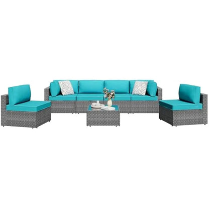 Gray Outdoor Wicker Sectional Sofa, Chairs, Table