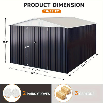 10'x10'~12'x18' Lockable Metal Storage Heavy-Duty Frame Shed