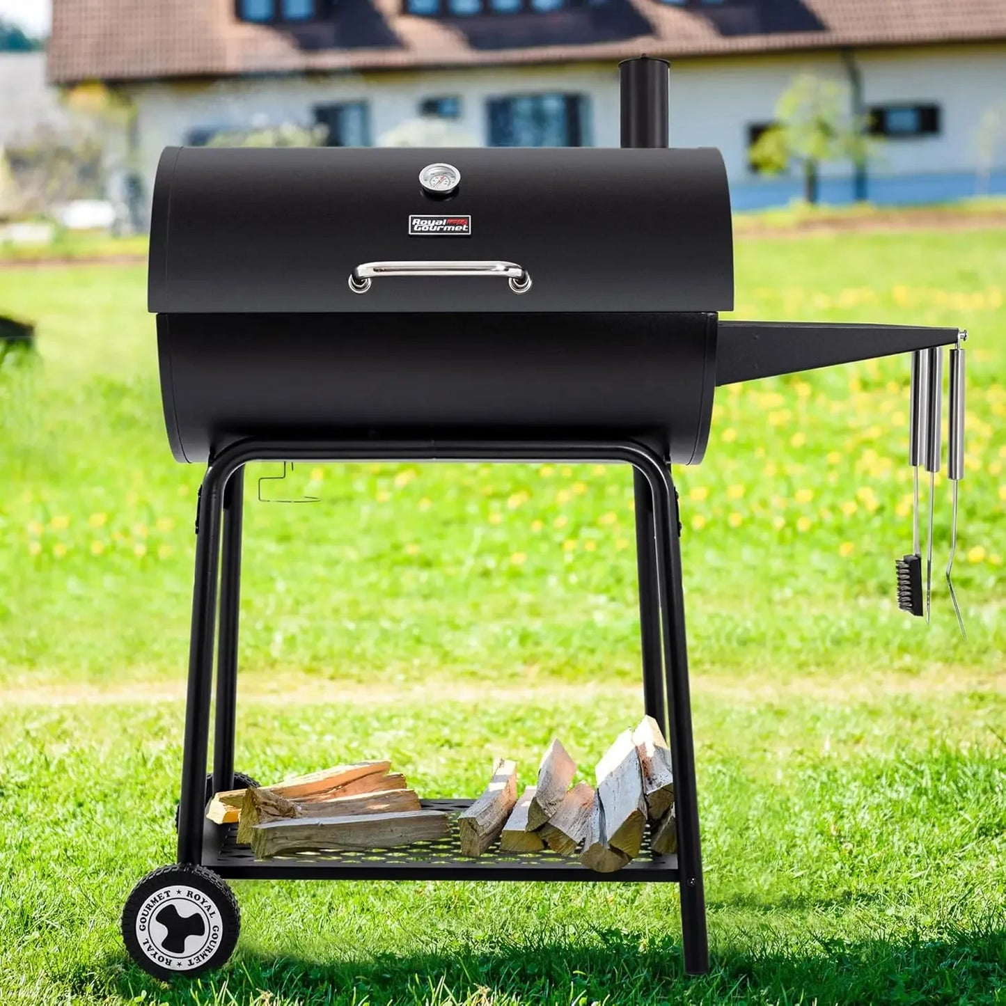 30 Inch Barrel Black Charcoal Outdoor Grill