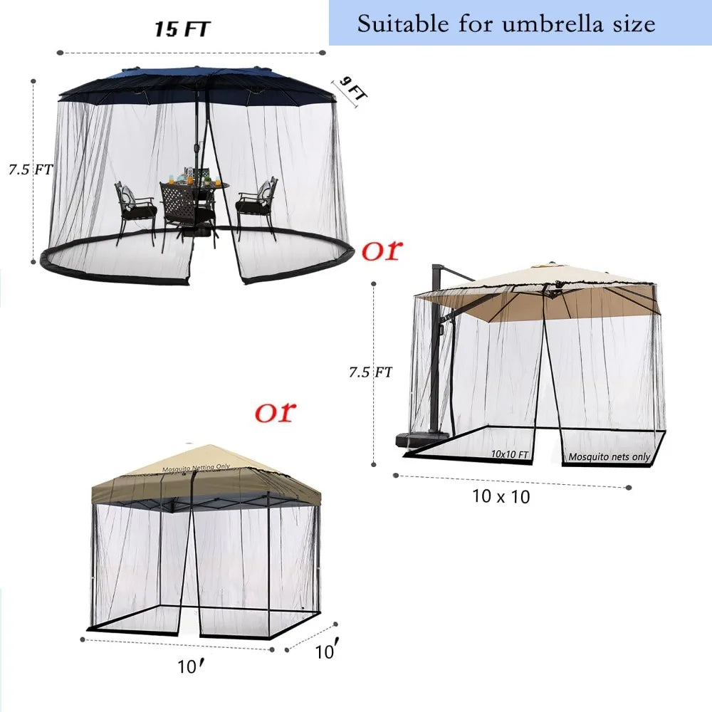 15FT Mosquito Netting for Patio Umbrella, 10x10