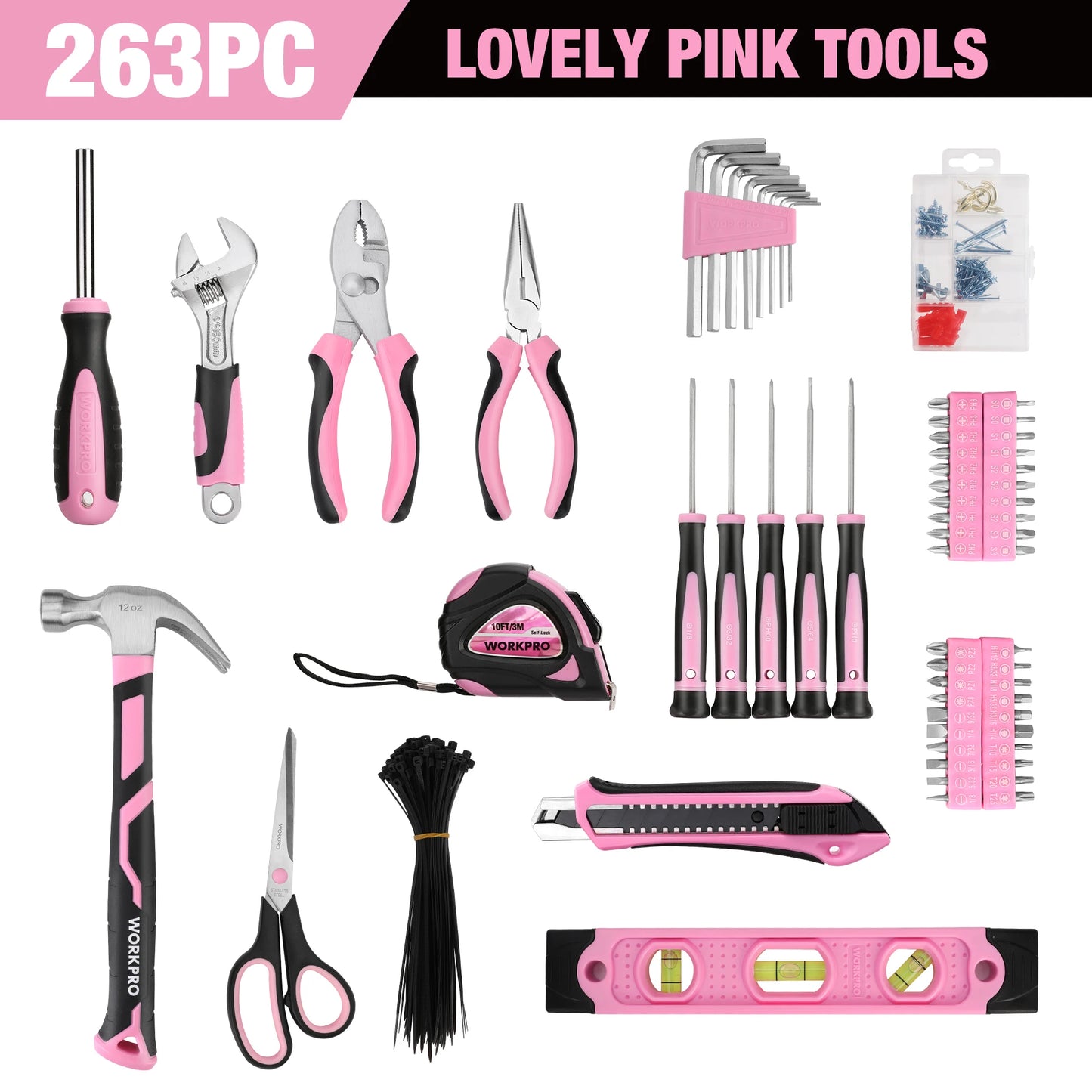 263-Piece Pink Home Repairing Tool Set