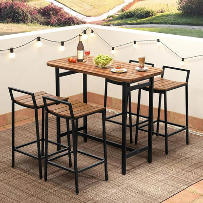 5-Piece Acacia Wood Bar Table Set, Outdoor