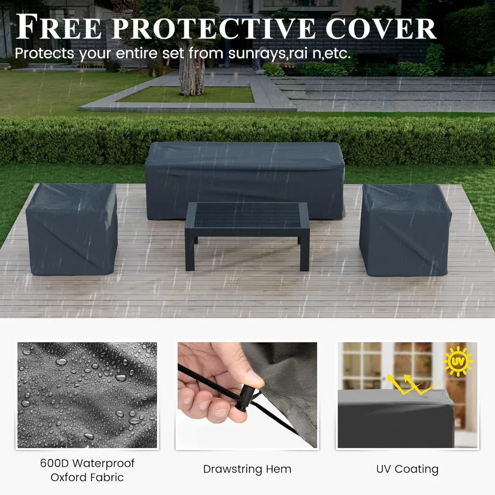 6-pc Aluminum Outdoor Furniture Set- Waterproof Covers